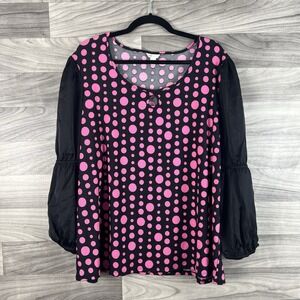 Cato Blouse Top Womens Plus Size 22 24 Black Pink Polka Dot Long Sleeve Career